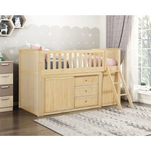 B2043 Low Loft Bunk with Bookcase and Dresser