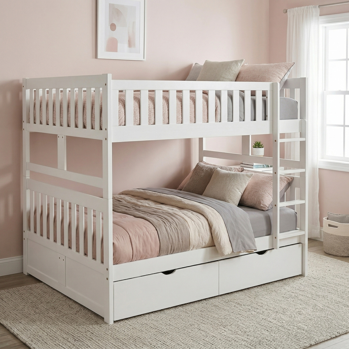 B2053 White Full/Full Bunk Bed w/Storage Boxes - view 2
