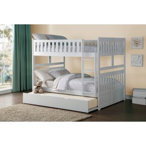 B2053 White Full/Full Bunk Bed w/Twin Trundle
