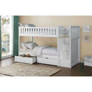 B2053 White Twin/Twin Step Bunk Bed w/Storage Boxes