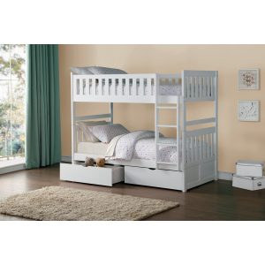 B2053 White Twin/Twin Bunk Bed w/Storage Boxes
