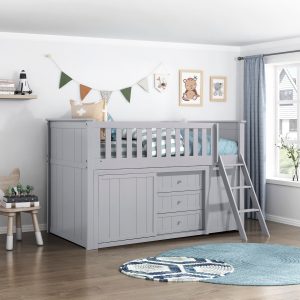 B2063 Low Loft Bunk with Bookcase and Dresser