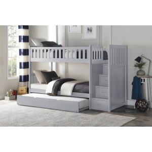 B2063 Grey Twin/Twin Step Bunk Bed w/Twin Trundle