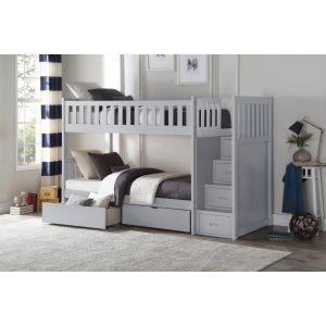 B2063 Grey Twin/Twin Step Bunk Bed w/Storage Boxes