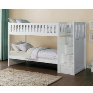 B2053 White Twin/Twin Step Bunk Bed